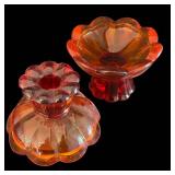 DR - Laughlin Dish & Amberina Candle Holders