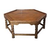 G - Vintage Hexagonal Coffee Table - 44 In Diameter, 17.5 In Tall, Dark Wood