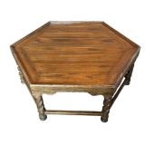 G - Vintage Hexagonal Coffee Table - 44 In Diameter, 17.5 In Tall, Dark Wood