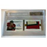 Mikael Granlund RC Auto & Tri-Colored Jumbo Relic /25 2013-14 National Treasiures Booklet #26 Numbered 07/25 Beckett Graded 9 / 9 Minnesota Wild Hockey Card