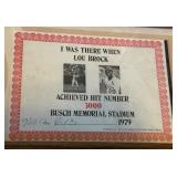 Lou Brock 3,000th Hit Framed Ticket Stub Framed w/ Certificate - August 13, 1979