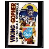 1981 Minnesota Vikings and University of Minnesota Old Style Vintage Pocket Schedule
