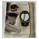Joe Mauer Game Used Relic /399 2013 Topps Tier One #TOR0JM Numbered 337/399 Minnesota Twins Baseball Card
