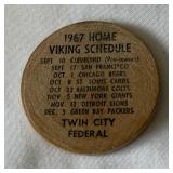 1967 Minnesota Vikings and University of Minnesota Vintage Token Schedule