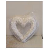 NEW BEADED PEARL HEART WREATH WHITE 16”