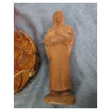 Basket of glasses, wood figure and ...