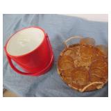 Basket of glasses, wood figure and ...