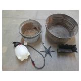 Vintage metal basins, metal decor a...