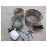 Vintage metal basins, metal decor a...
