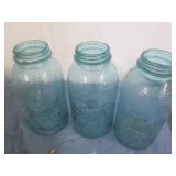 3 Large blue Ball mason jars...