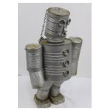 Tin Can Robot Sculpture - Vintage Metal Art Figurine with Chain ~20"