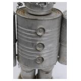 Tin Can Robot Sculpture - Vintage Metal Art Figurine with Chain ~20"