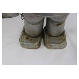 Tin Can Robot Sculpture - Vintage Metal Art Figurine with Chain ~20"