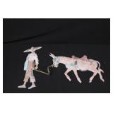 Folk Art Hanging Figure - Man in Wide Brim Hat Leading Donkey, Painted Decor ~12"tall