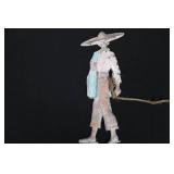 Folk Art Hanging Figure - Man in Wide Brim Hat Leading Donkey, Painted Decor ~12"tall