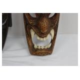 Hand-Carved Demon Masks - 3 Wooden Masks for Display Approximately 12"Tall