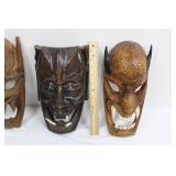 Hand-Carved Demon Masks - 3 Wooden Masks for Display Approximately 12"Tall