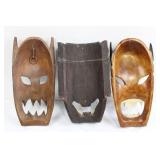 Hand-Carved Demon Masks - 3 Wooden Masks for Display Approximately 12"Tall