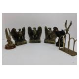 Solid Brass Eagle Figurines Set - 4 Large Eagles & Arch Stand & Wood Base - Taiwan Approximately 7" Tall