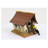 Birdhouse - Birch Bark Cottage Style with Yellow Finch Figurine 8"L x 8"W x 7"H
