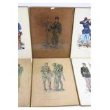 Vintage US Army Infantry Set - 6 Antique Military Wall Decor (1814-1950) 12" x 9"