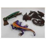 Metal Dragon Wall Art Set - 4 Pieces, Colorful Fantasy Dragon Sculptures Various Sizes