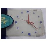 Bud Light Clock Sign with Blue Ribbon Accent (Tested, Clock in working condition) Approximately 25"L