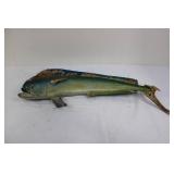 Decorative Painted Wooden Fish Sculpture - Green/Blue Speckled Display Model 33"L