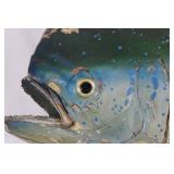 Decorative Painted Wooden Fish Sculpture - Green/Blue Speckled Display Model 33"L