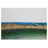 Decorative Painted Wooden Fish Sculpture - Green/Blue Speckled Display Model 33"L