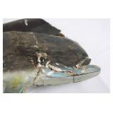 Decorative Painted Wooden Fish Sculpture - Green/Blue Speckled Display Model 33"L