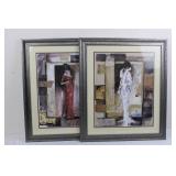 Framed Art Prints - Pair of Women Portraits in Abstract Collage 27.5" x 23.5"