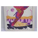 Framed Psychedelic Poster Art - Colorful Landscape with Stylized Figure 26.5" x 20.5"