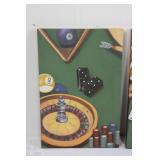 Three-Panel Casino Gaming Wall Art Triptych - Roulette, Cards & Pool Cues Canvas ~25" x ~13"