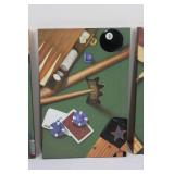 Three-Panel Casino Gaming Wall Art Triptych - Roulette, Cards & Pool Cues Canvas ~25" x ~13"