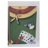 Three-Panel Casino Gaming Wall Art Triptych - Roulette, Cards & Pool Cues Canvas ~25" x ~13"