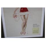 Framed Vintage Pin-Up Calendar Print - Santa Girl in Red Velvet Dress, December 14.5" x 11.5"