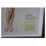 Framed Vintage Pin-Up Calendar Print - Santa Girl in Red Velvet Dress, December 14.5" x 11.5"