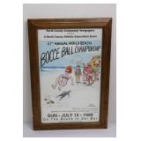 North County Newspapers Bocce Ball Championship Poster - 1990 World Beach Championship (Framed) 19.5" x 11.5"