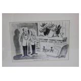 Vic Cartoon Print Pair - 2 Framed Black Wood Frames, German Humor & Bar Scene