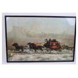 Wells Fargo & Co Overland Stage Framed Print - Western Horse-Drawn Stagecoach Scene 36" x 24.5"