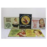 Vintage Tin Sign Set - Cheeky Retro Advertising Wall Art (Lot of 5) ~16" x 12.5"