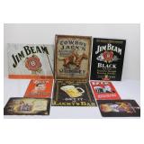 Vintage Beer & Whiskey Tin Signs (Lot of 6) - Jim Beam, Cowboy Jack