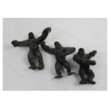 Gorilla Action Figures (Lot of 3) - Dark Textured Plastic Finish, Toy Figures