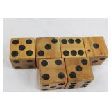 Wooden Dice Set - 6 D6 Cubes with Black Pips 3.5 inches per side