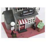Biker Bar Miniature on Red Base with Route 66 Sign - 2-Story Wooden Model