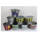 Vintage Tin Beer Buckets (Lot of 8) - Bud Light, Coors Light, Labatt Blue Light