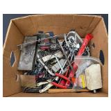 Box of Assorted Hand Tools & Hardware - Pliers, Drill Bits, Files, Wrenches