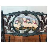 Ornate Cast-Iron Garden Chair - Rainbow Wood Slats (Red, Yellow, Navy, Green) With Duck Motif