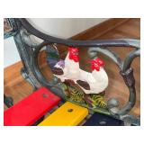 Ornate Cast-Iron Garden Chair - Rainbow Wood Slats (Red, Yellow, Navy, Green) With Duck Motif